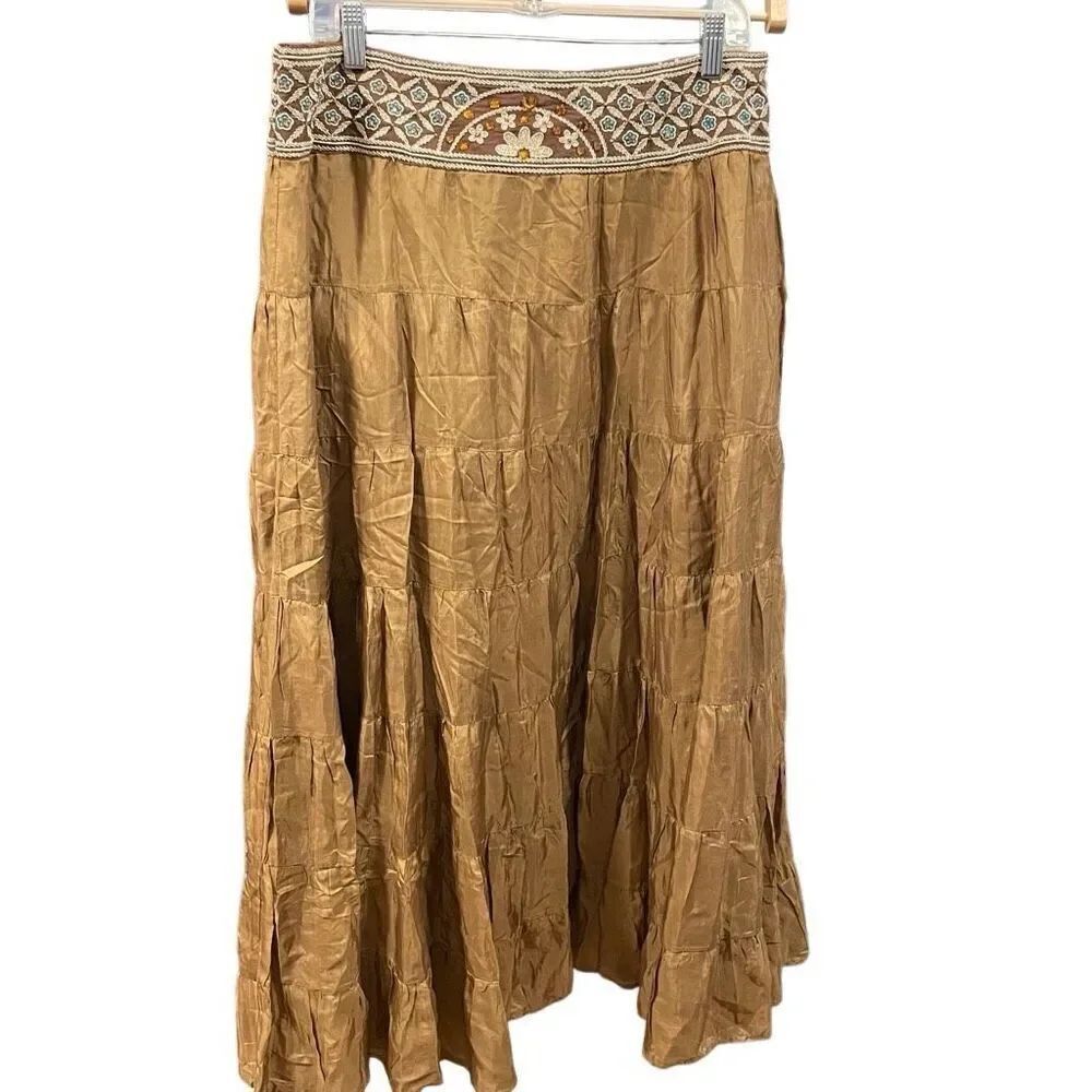 Kenar Womens Silk Maxi Skirt 12 Embellished Fairy Bead Ethereal Nomad Aesthetic